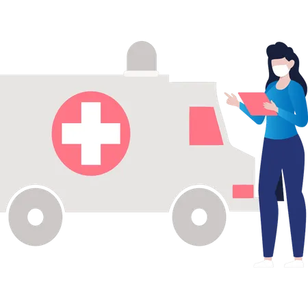 Girl standing next to ambulance  Illustration