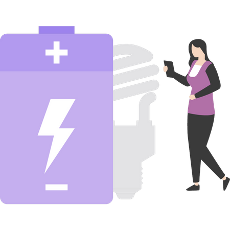 Girl standing next to battery  Illustration