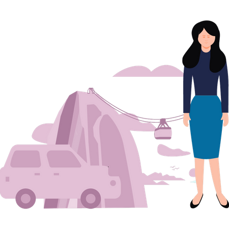 Girl standing next to car  イラスト