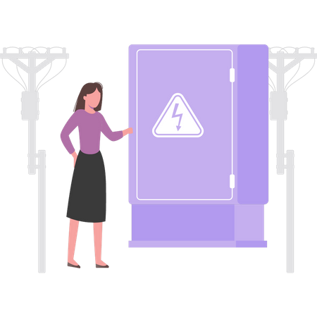 Girl standing next to circuit breaker  Illustration