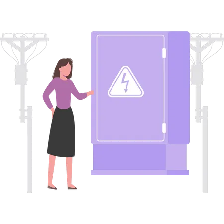 Girl standing next to circuit breaker  Illustration