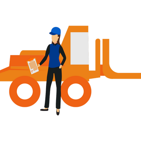 Girl standing next to construction transport  Illustration