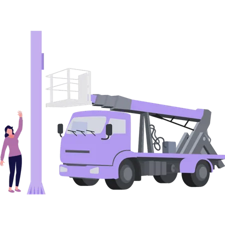 The Girl Is Standing Next To The Electric Truck Illustration