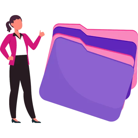A Girl Is Standing Next To The Folders Illustration