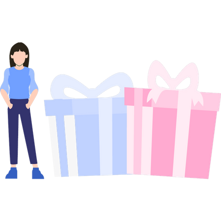 Girl standing next to gifts  Illustration