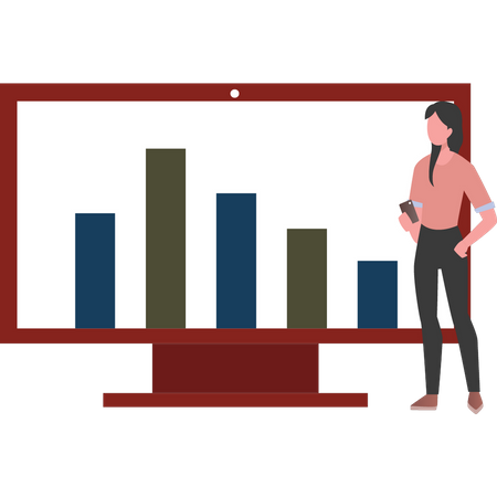 Girl standing next to graph monitor  イラスト