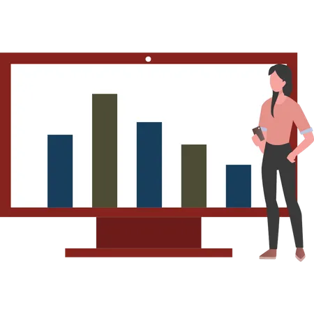 The Girl Is Standing Next To A Graph Monitor イラスト