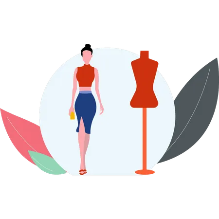 Girl standing next to mannequin  Illustration