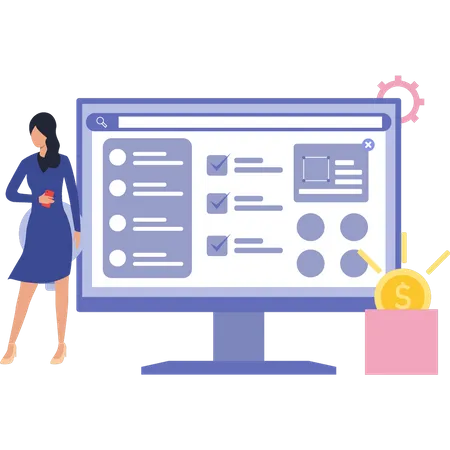 Girl Standing Next To Monitor  Illustration