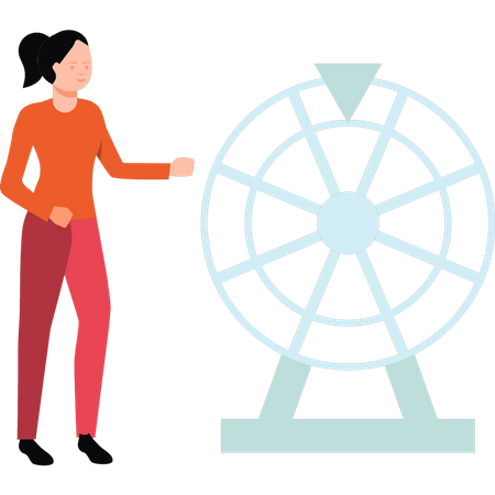 Girl standing next to spin board Illustration