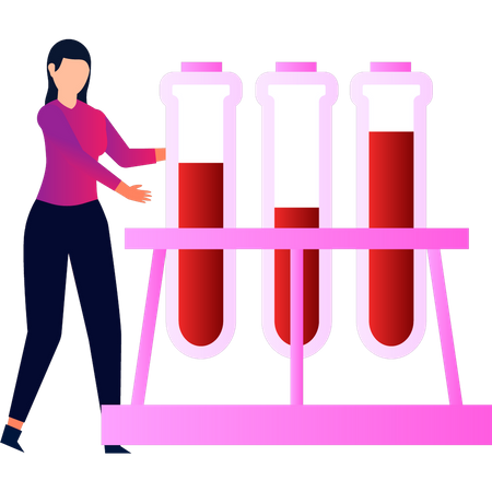 Girl standing next to test tube  Illustration