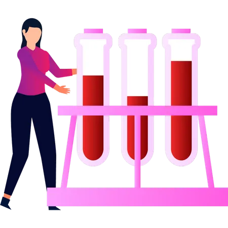 Girl standing next to test tube  Illustration