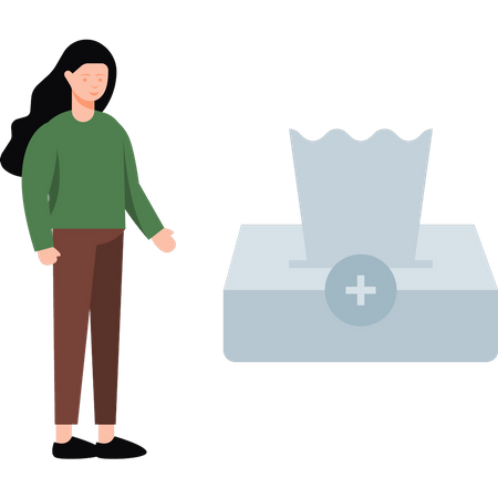 Girl standing next to tissue box  Illustration