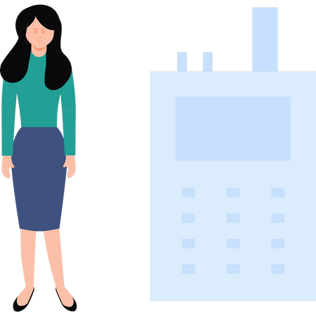 Girl standing next to walkie talkie  Illustration