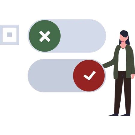 Girl standing next to yes or no slider  Illustration