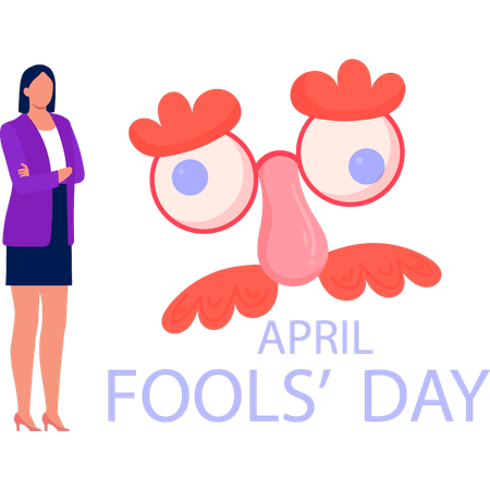 Girl standing on April fool's day  Illustration