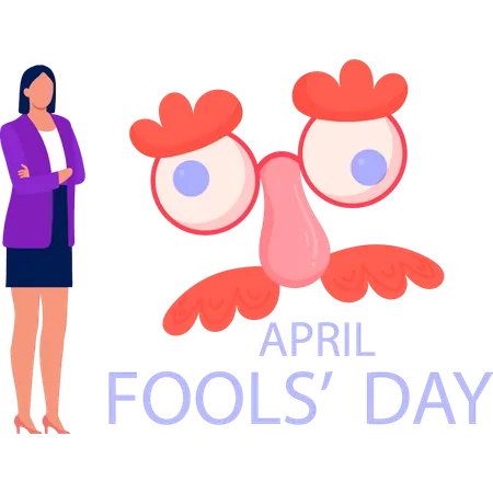 Girl standing on April fool's day  Illustration