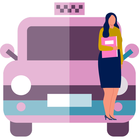 Girl standing on bus  Illustration