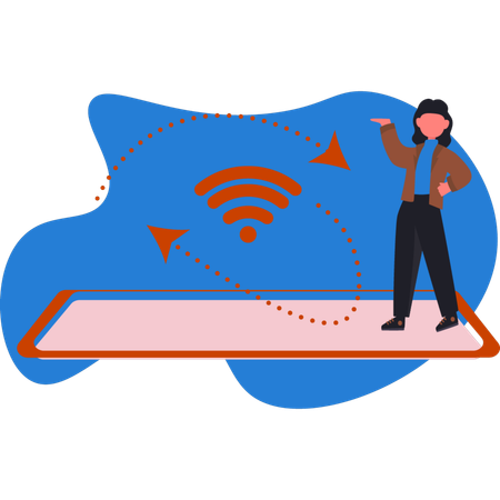 Girl  standing on mobile screen  Illustration