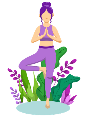 Girl standing one leg with folded hands  Illustration