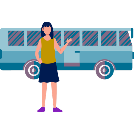 Girl standing outside bus  Illustration