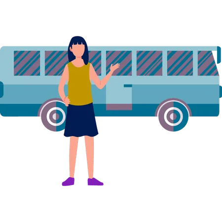 Girl standing outside bus  Illustration