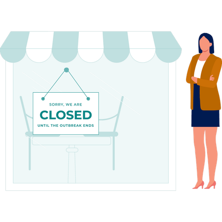 Girl standing outside closed shop  Illustration