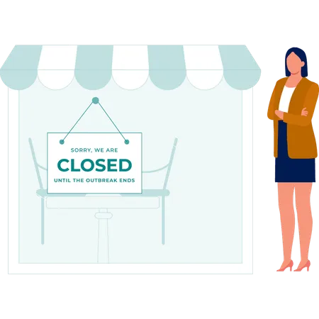 Girl standing outside closed shop  Illustration