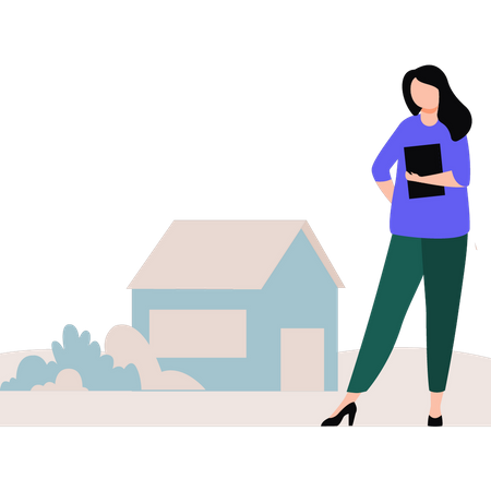 Girl standing outside house  Illustration