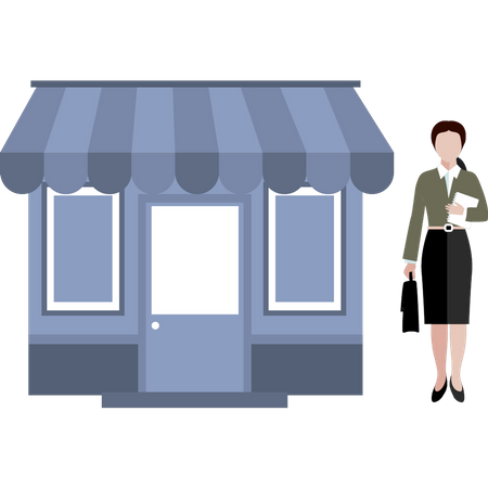 Girl Standing Outside Shop  Illustration
