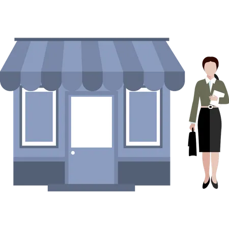 The Girl Is Standing Outside A Shop Illustration