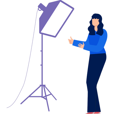 Girl standing under studio lights  Illustration