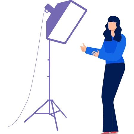 Girl standing under studio lights  Illustration