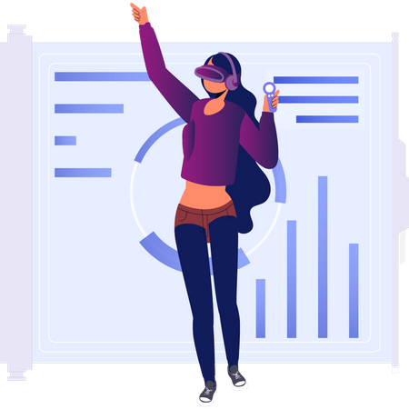 Girl Standing Wearing Vr Glasses  Illustration