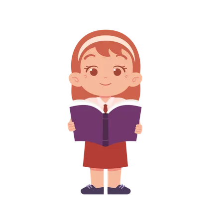 Girl Standing While Reading Book  Illustration