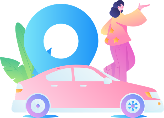 Girl standing while wait for taxi  Illustration