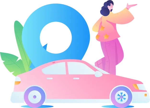 Girl standing while wait for taxi  Illustration