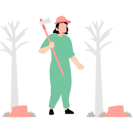 Girl standing with axe  Illustration