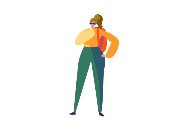 Girl standing with backpack Illustration
