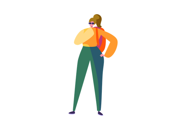 Girl standing with backpack  Illustration