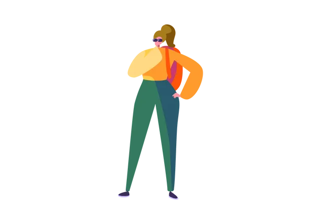 Girl standing with backpack  Illustration