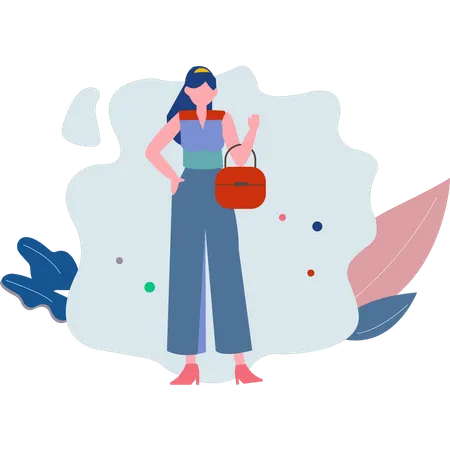 A Girl Is Standing With A Stylish Bag Illustration