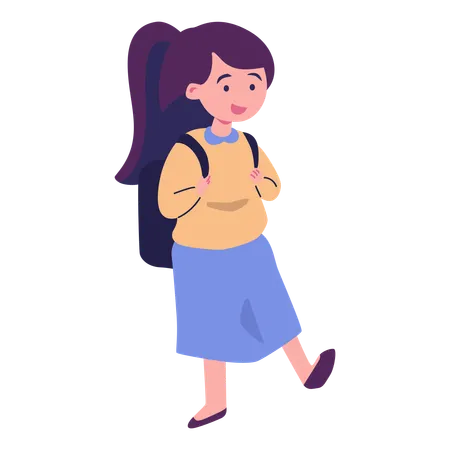 Girl Standing With Bag  Illustration