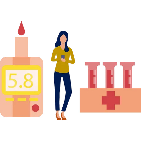 Girl standing with blood samples  Illustration