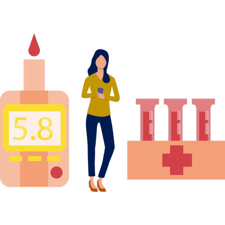 Girl standing with blood samples  Illustration