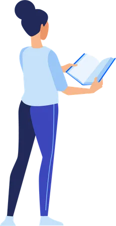 Girl standing with book while reading  Illustration