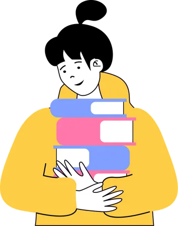 Girl standing with books  Illustration