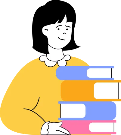 Girl standing with books  Illustration