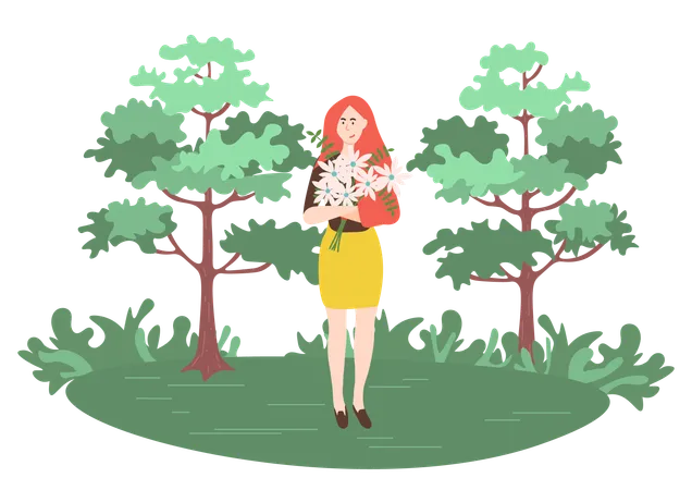 Girl standing with bouquet  Illustration
