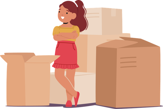 Girl standing with boxes  Illustration